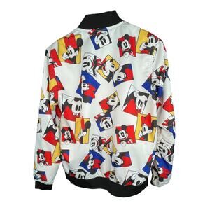 Disney Mickey & Minnie Mouse Graphic Colorblock Bomber Jacket - Unisex M White